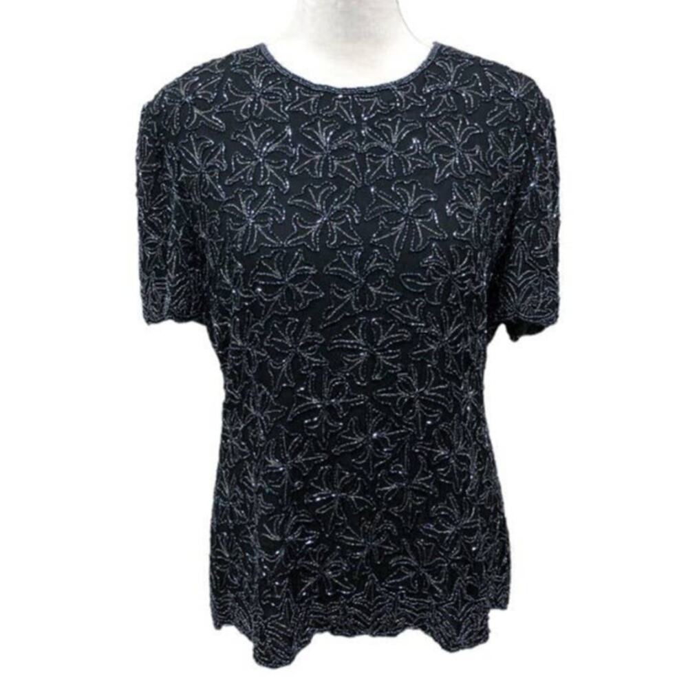 Papell Boutique Evening Wear Beaded Silk Blouse